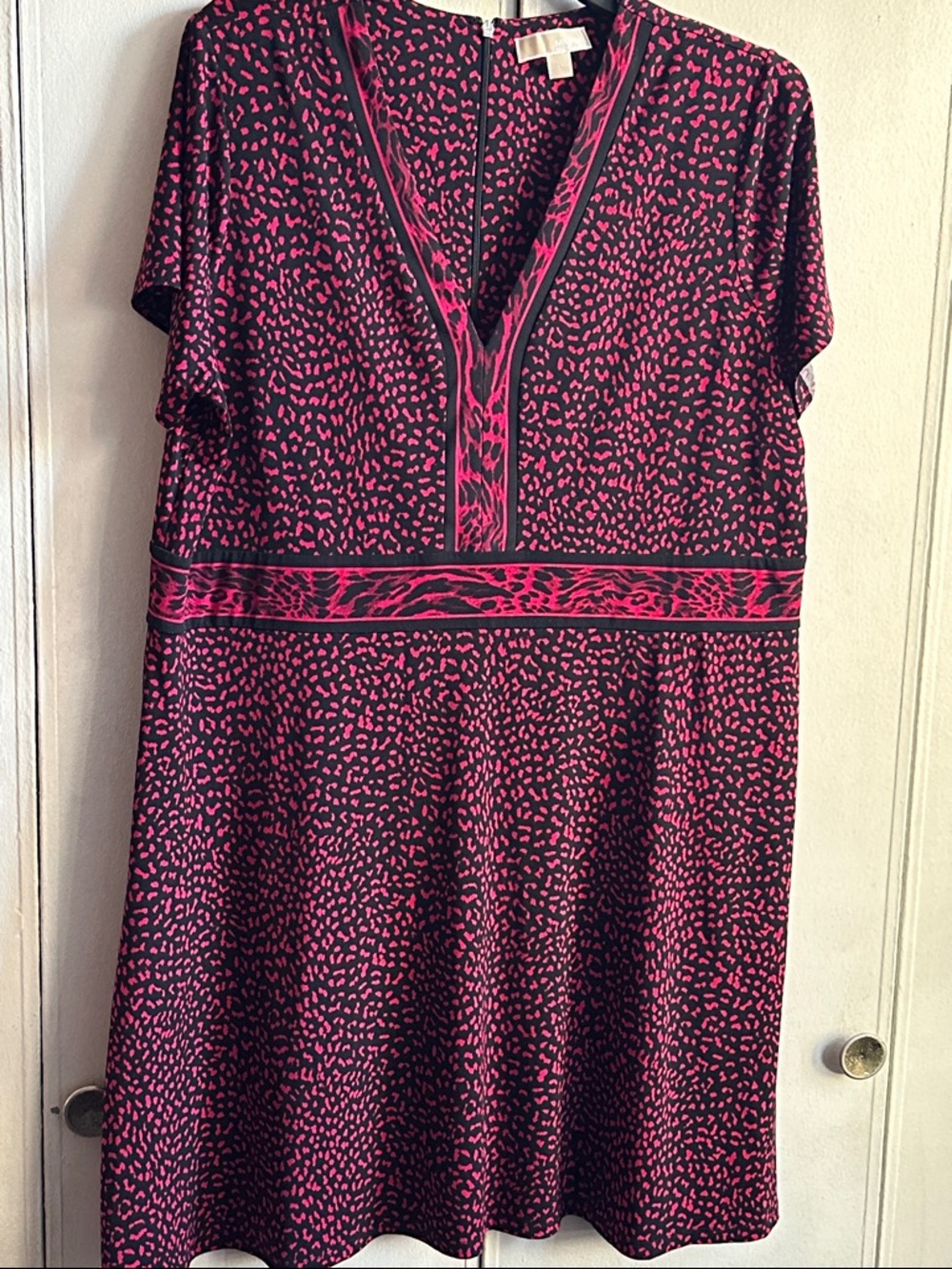Michael Kors Pink and Black Printed V-Neck Dress